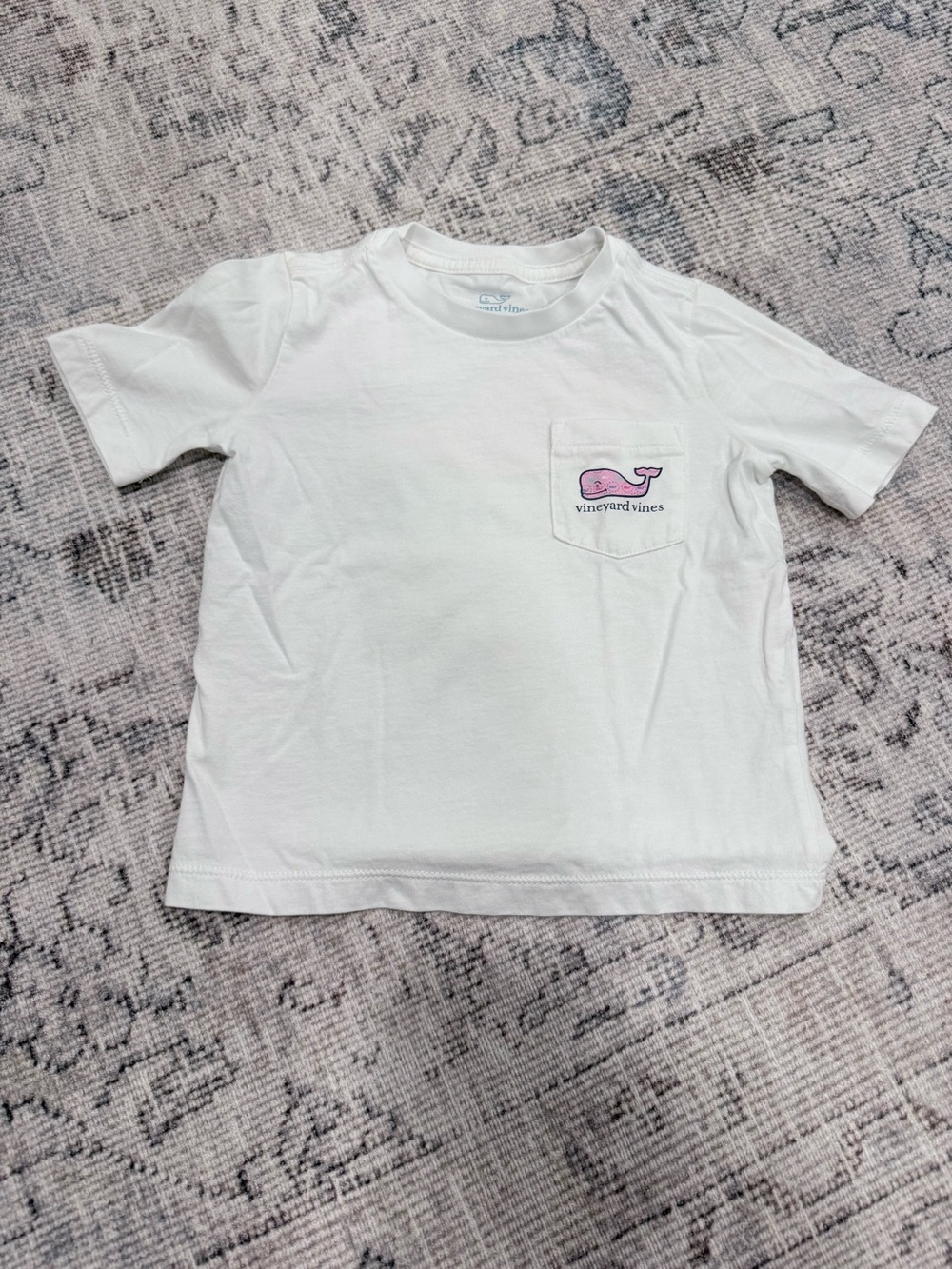 Vineyard Vines White Short Sleeve Tee with Pink Whale Pocket Logo
